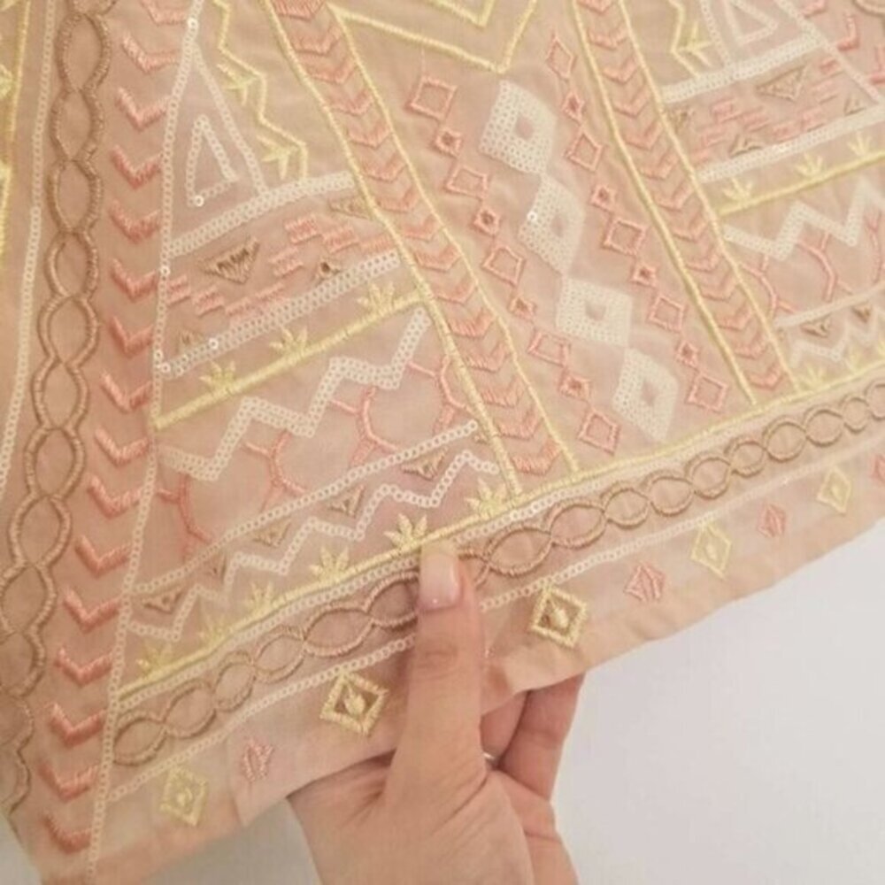 Nude Beaded Embroidered Aztec Mini Skirt - Picture 4 of 10